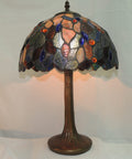 Irish Fairy Pool Memory Lamp with blues, purples and gold colors and deep bronze finished tree trunk base.