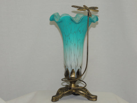 Dragonfly Lily Soaring Teal White Lamp image 1