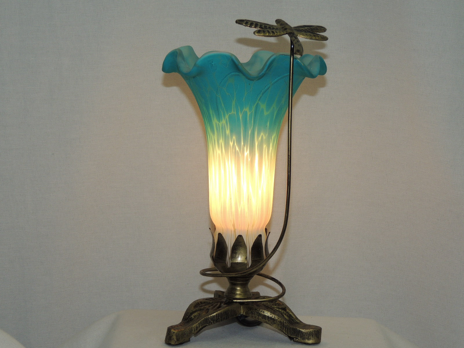 Dragonfly Lily Soaring Teal White Lamp - Memory Lamps of Beverly