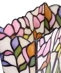 Stained glass floral vase-shaped lampshade with colorful floral pattern on a white background.