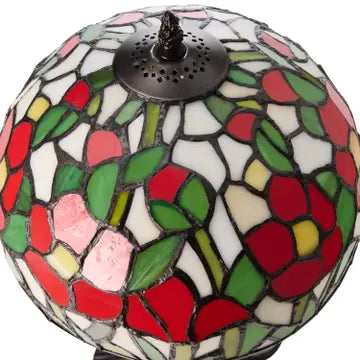 Mosaic Red Flowers Table Lamp with red, green, and yellow colors on a white background.