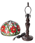 Tiffany-style Red Flowers Table Lamp with stained glass shade and metal base on a white background.